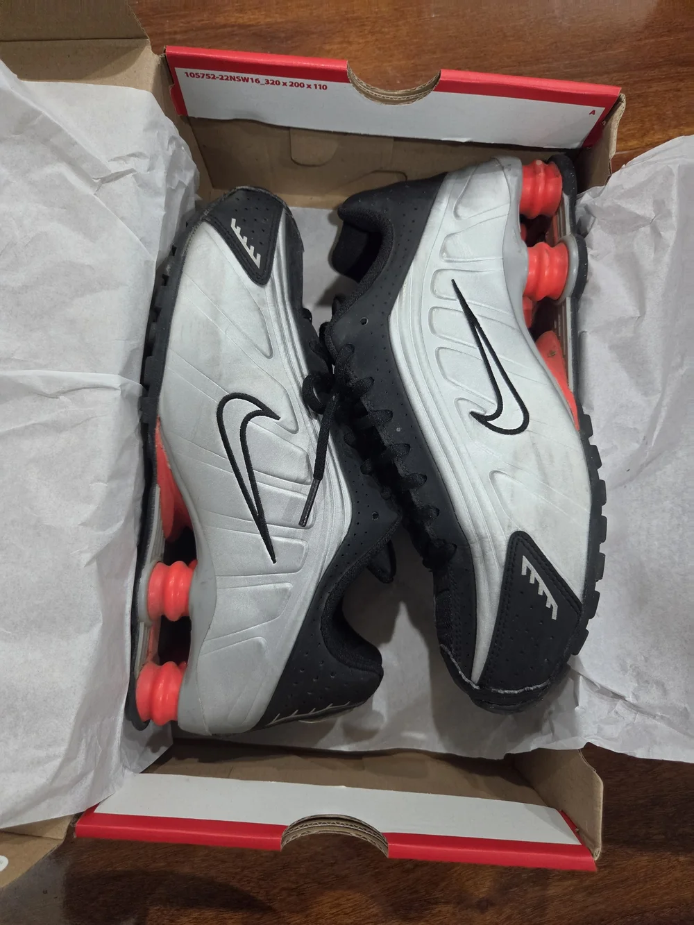Boy's Nike Shox in White, Black & Red
